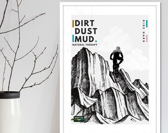 Mountain bike and road cyclist wall art poster series. Cycling art prints and MTB posters designed for wall decor for art mad cyclists.