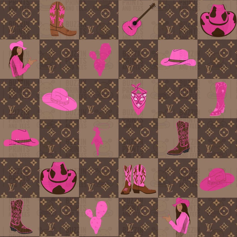 Boujee Hot Pink Western Cowgirl Boots Hats Digital Seamless Etsy