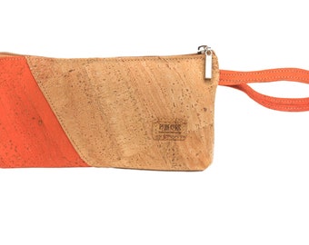 Cork purse fragment - Vegan Eco Friendly sustainable Cork Handbag - Orange & natur Cork Pouches