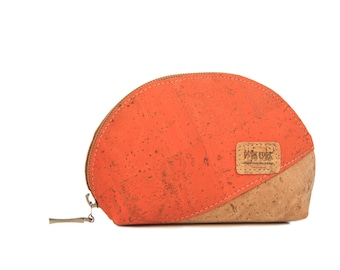 Round fragment Cork Purse - Vegan Eco Friendly sustainable Cork Case - Orange & natur Cork Pouches