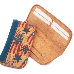 Cork Wallet USA Portefeuille végétalien avec carte à fermeture éclair Porte-monnaie naturel pour espèces et documents image 1