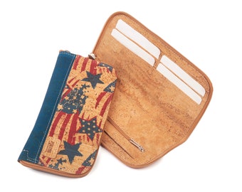 Cork Wallet USA - Portefeuille végétalien avec carte à fermeture éclair - Porte-monnaie naturel pour espèces et documents