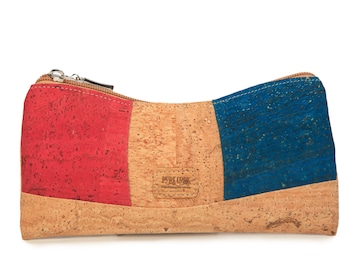 Clutch Two Colors - Cork Clutch - Red and Blue Pochette - Vegan Handbag - Makeup Case