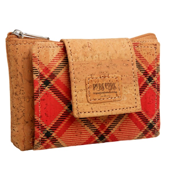 Red Checkered Cork Wallet - Purse for Woman - Vegan Fashion Sustainable and Eco Friendly