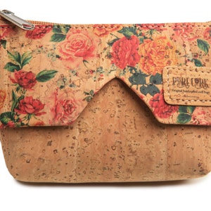 Cork Coin Purse Roses - Petit sac de maquillage - Sac de mode végétalien - Sac de toilette