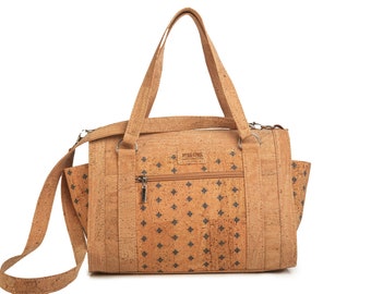 Cork Boston bag Tiles - Duffel Vegan Small Bag - Cruelty Free Fashion Bags - Portuguese Handbag