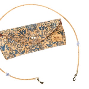 Étui à lunettes en liège agréable avec chaîne de lunettes en liège - Étui à lunettes de soleil écologique avec chaîne de lunettes de soleil en liège - Mode durable
