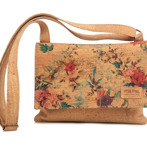 Crossbody Korktasche Kolibri mit Reißverschluss - Crossbody Kork Doppeltasche - Harmonische Schultertasche - Süße Geschenktasche