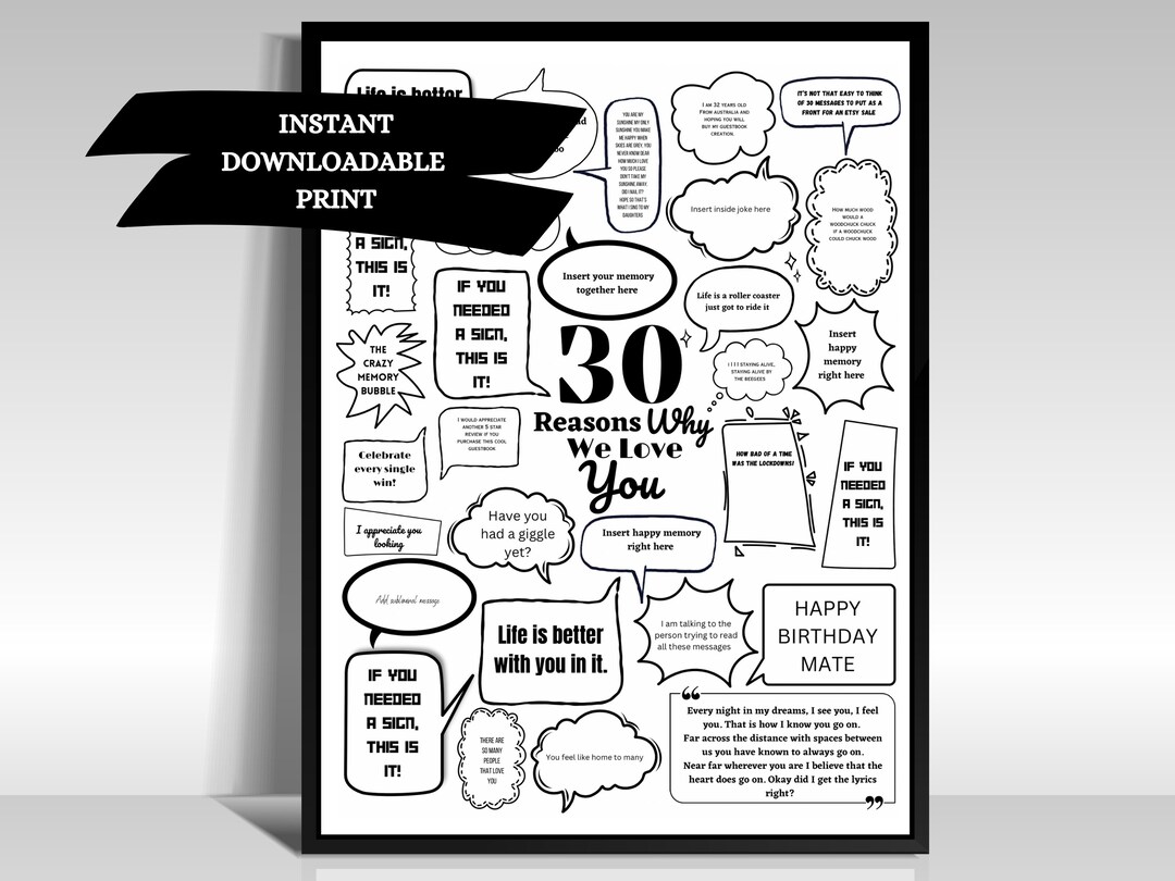 30 Reasons Why, Things We Love About You 30th Birthday Gift Poster ...
