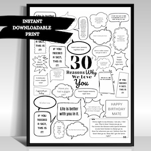 30 Reasons Why, Things We Love About You 30th Birthday Gift Poster Personalised Digital Print template thoughtful Milestone Bubble Messages