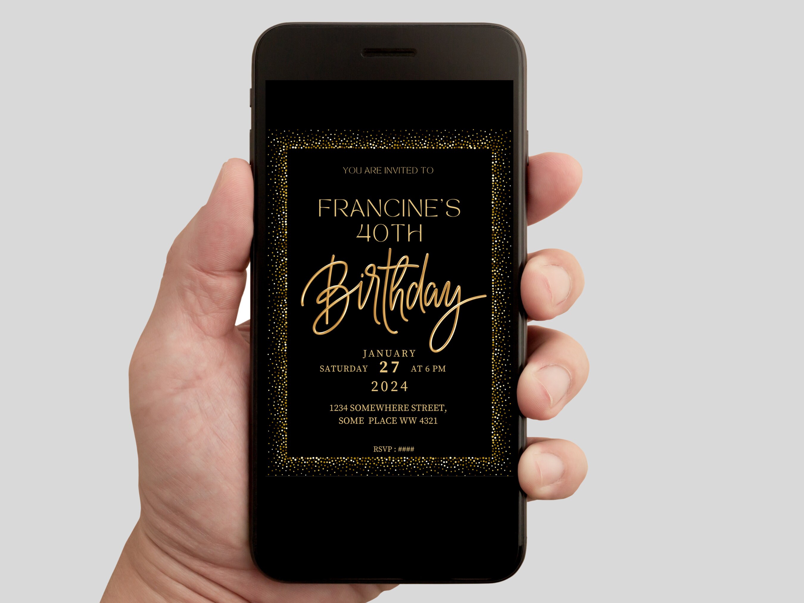 Editable Black and Gold Birthday Invitation | Stylish Party Invite ...
