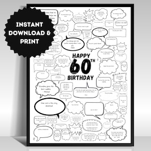 60 Reasons Why We Love You. Happy Birthday Guest Board 60th Birthday Gift Poster Instant Print Thoughtful Milestone Bubble Message Sign