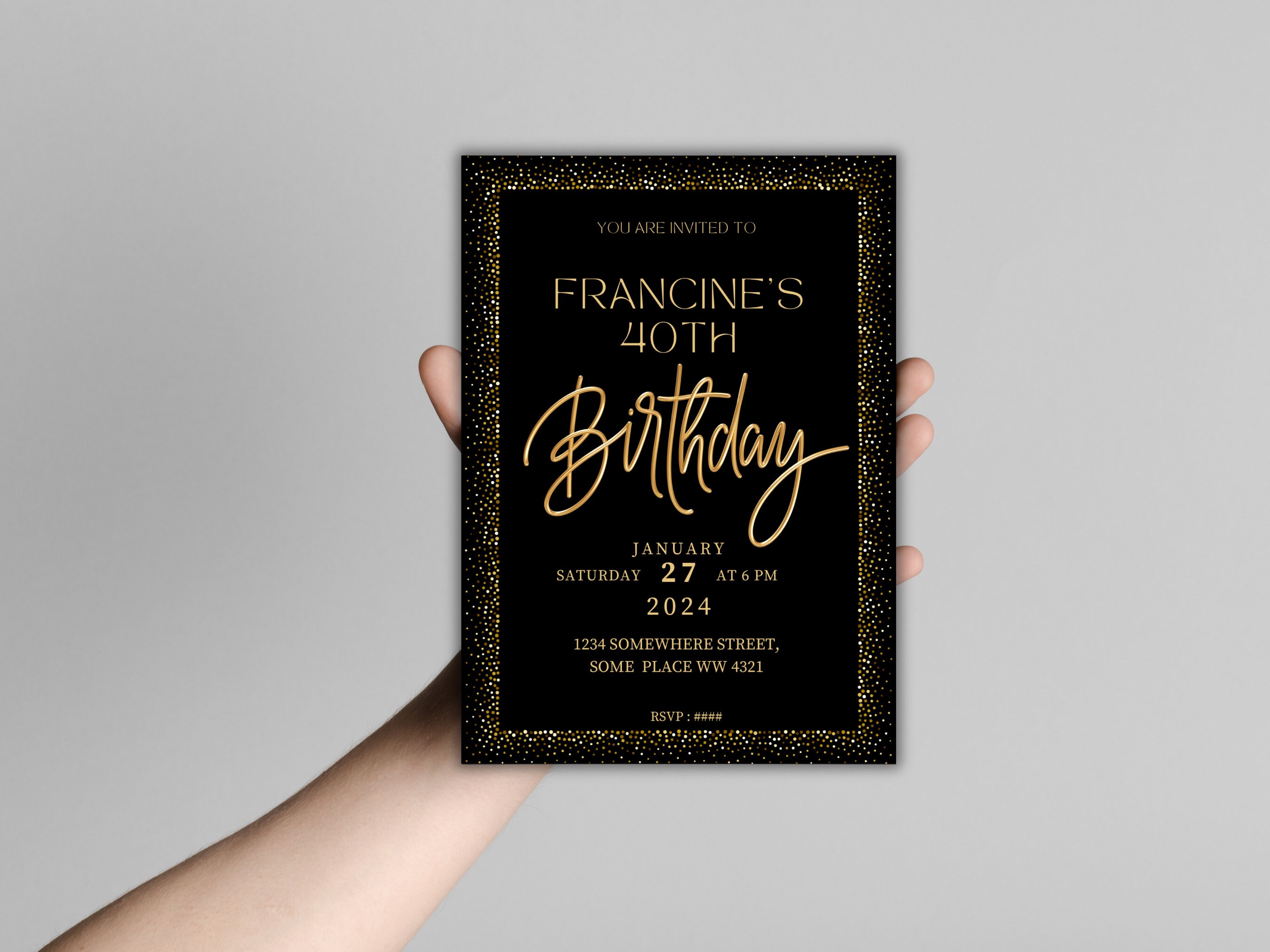 Editable Black and Gold Birthday Invitation | Stylish Party Invite ...