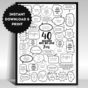 40 Gründe, warum wir dich lieben 40. Geburtstag Geschenk Poster Idee Personalisierte Gast Zeichen Digitale Vorlage Sofortdruck Meilenstein Bubble Nachrichten