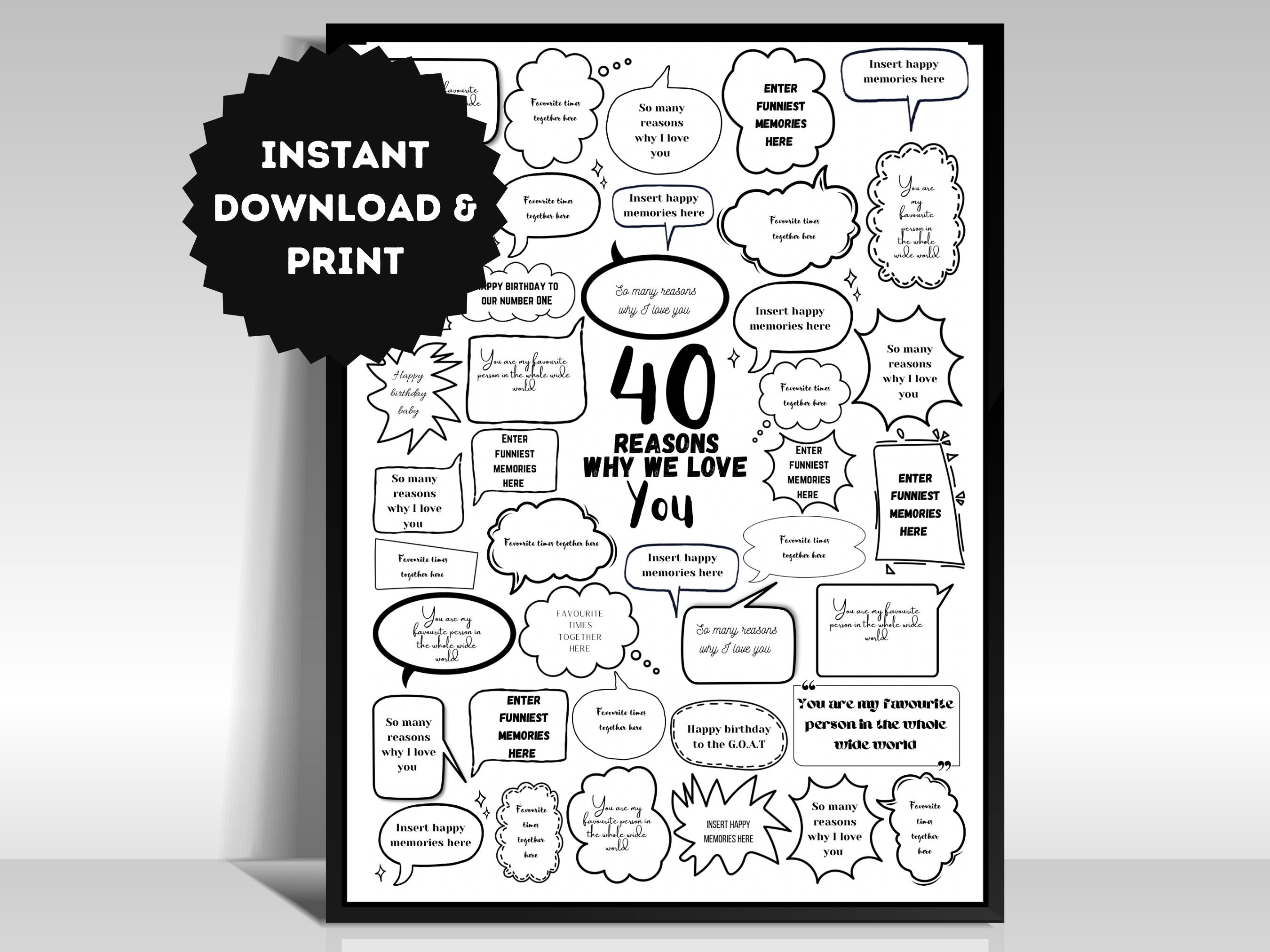40 Reasons Why We Love You 40th Birthday Gift Poster Idea Personalized 40 Reasons Why We Love You 40th Birthday Gift Poster Idea Personalized