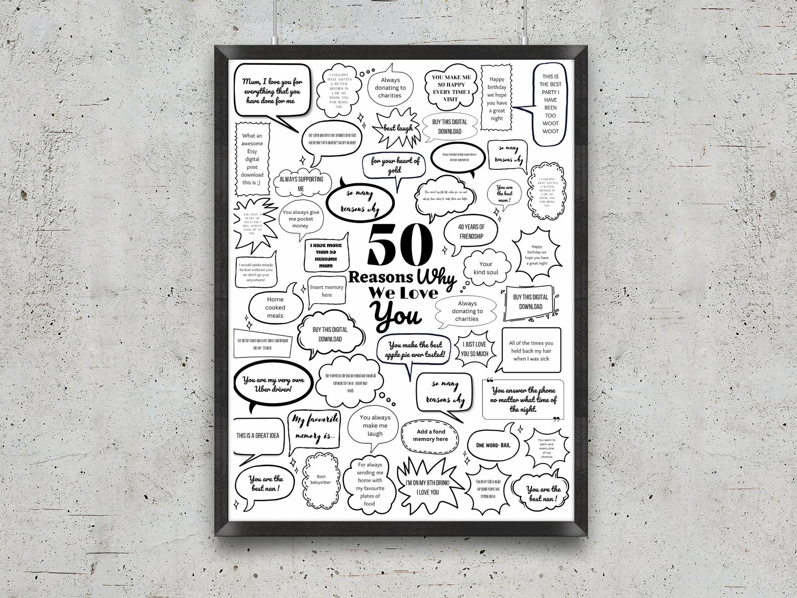 50 Reasons Why, Things We Love About You 50th Birthday Gift Poster