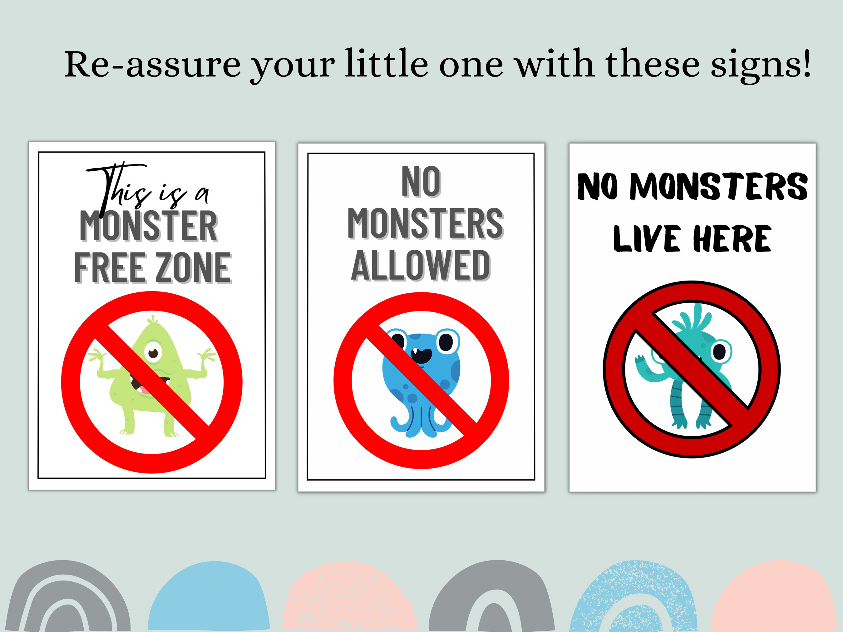 No Monsters Allowed Poster Monster Free Zone Sign No Monsters