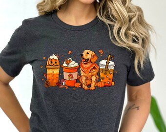 Golden Retriever Fall Coffee T-Shirt: Halloween Dog Hoodie