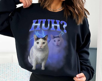 Huh Cat Meme Sweatshirt, Absurd Shitpost Crying Cat Graphic Tee