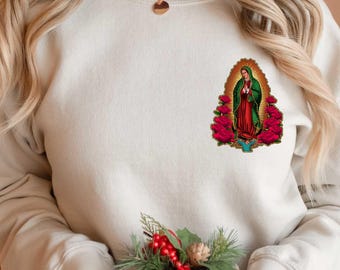 Virgen de Guadalupe Sweatshirt: Catholic Apparel, Mother Mary Tee