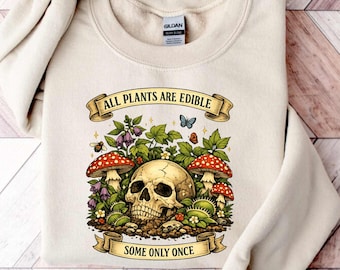 Dark Botanical Skull Sweatshirt, Gothic Plant Lover Graphic Tee