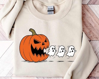 Halloween Pumpkin Ghost Sweatshirt, Funny Spooky Gamer Tee