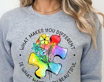Autism Awareness Sweatshirt: Floral Puzzle Piece, Autism Mom Gift