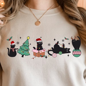Cute Black Cat Christmas Sweatshirt, Black Cat Hoodie, Cat Christmas Sweater, Funny Cat Shirt, Cat Lover Gift, Cat Mom Sweater, Black Cat