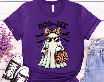 Boo-Jee Leopard Ghost Shirt, Funny Fall Halloween Coffee Tee