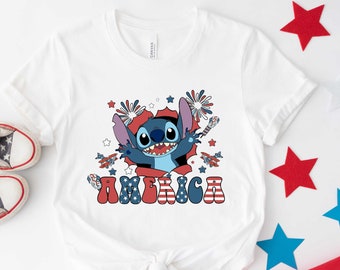 Stitch 4th of July Shirt, Disney Patriotic USA Flag