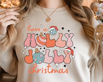 Holly Jolly Christmas Sweatshirt: Retro Holiday Vibes