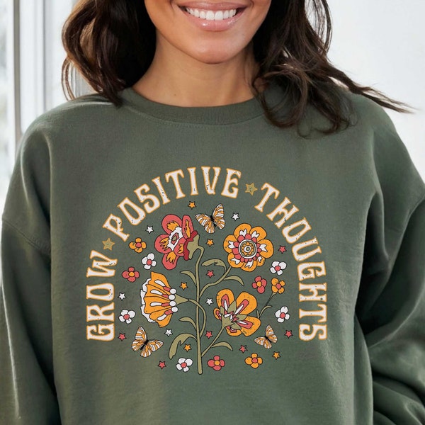 Grow Positive Thoughts Tee, Floral T-shirt, Bohemian Style Shirt, Butterfly Shirt, Trending Right Now, Women's Graphic T-shirt, Love Tee