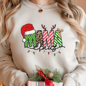 Mama Claus Christmas Sweatshirt, Christmas Sweatshirt, Mama Sweatshirt, Buffalo Mama Sweatshirt, Cute Winter Sweatshirt, Christmas Mama Gift