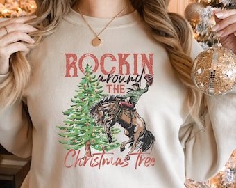 Western Christmas Sweatshirt: Cowboy Tree, Wild West Xmas Party Gift
