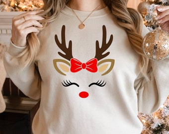 Reindeer Face Christmas Sweatshirt, Holiday Shirt