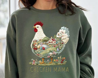 Chicken Mama Sweatshirt, Funny Hen Farm Graphic Tee, Trendy Crewneck Apparel