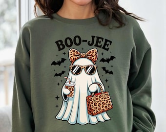 Boo-Jee Leopard Ghost Sweatshirt, Funny Fall Halloween Apparel