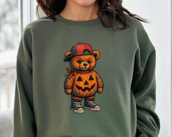 Retro Halloween Teddy Bear Sweatshirt, Pumpkin Trick or Treat Shirt