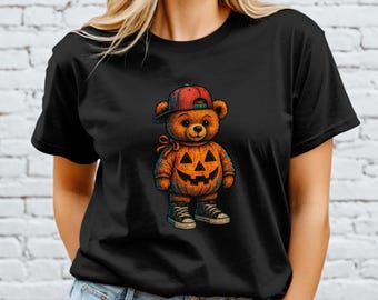 Halloween Teddy Bear Pumpkin Shirt, Spooky October Bear Costume Tee