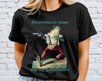 Frog Meme Shirt, Cowboy Frog, Western Tee, Strawberry Jams Glock Graphic