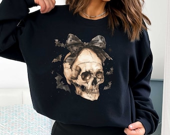 Skull Bow Halloween Sweatshirt, Retro Coquette Shirt, Comfort Colors
