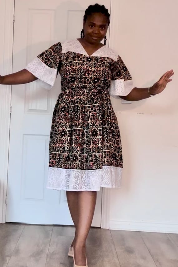 chinese dress ladies Traditional African Kitenge Wax Print Hollandaise Pink Knee Length Sle   Asigbe
