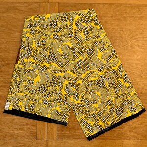 African Ankara Cotton Fabric: Yellow Floral Geometric Print, Sold by the Yard