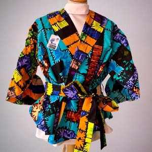 Wẹdo - African themed Ankara Kitenge Lined Wrap Jacket for women with extra long Belt, Dual-size in UK sizes Small, Medium, Large and XLARGE