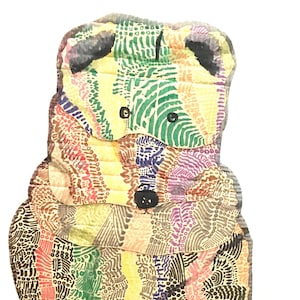 Urso - Arte animal original multicolorida em mídia mista sobre papelão