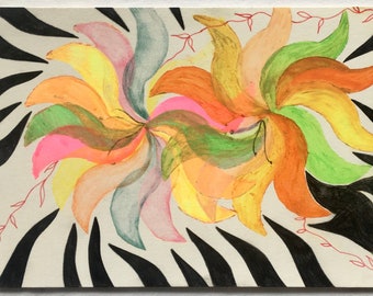 Healing - Original Multicoloured Geometric Floral Mixed Media Wall Art on Paper