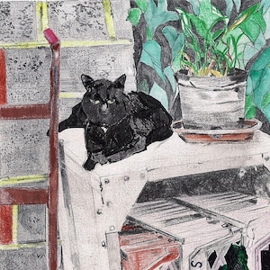 Peace - Original Black Cat Mixed Media Allotment Wandkunst auf Papier