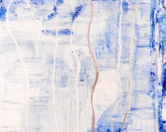 Winterwald - Original blauer strukturierter Wald Natur Kunst Mischtechnik Wandkunst auf Papier