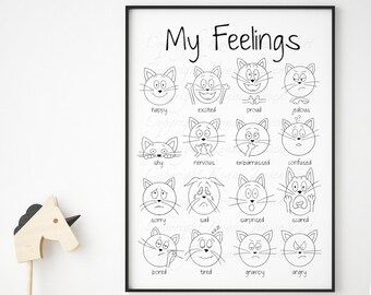 Expressions Print, Emotions Print, Feelings Print, Educational Print for Kids, Funny Cat Print, Montessori Print, Preschool Print, Black Cat