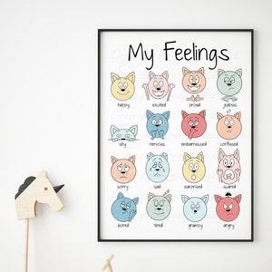 Wydruki wyrażeń, Wydruki emocji, Wydruki uczuć, Wydruk edukacyjny dla dzieci, Wydruk zabawnego psa, Wydruk Montessori, Wydruk przedszkolny, Tęcza